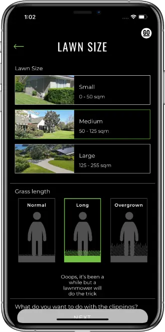 Green Acres Go app - Lawn size