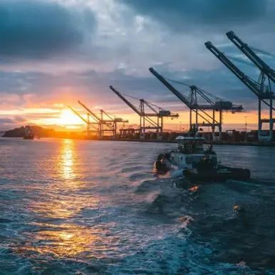 Boat in the shipping line port