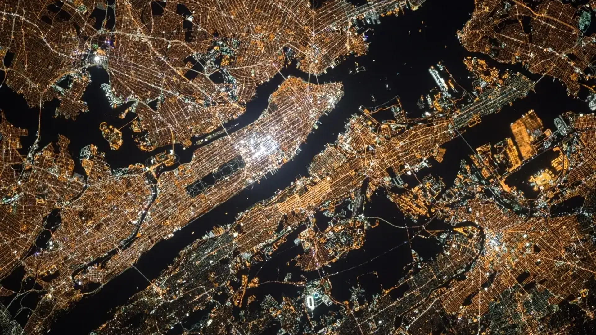 Satellite shot of night time in the city
