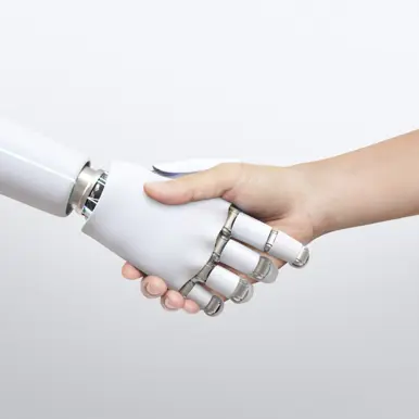 AI Hand reaching out to human hand