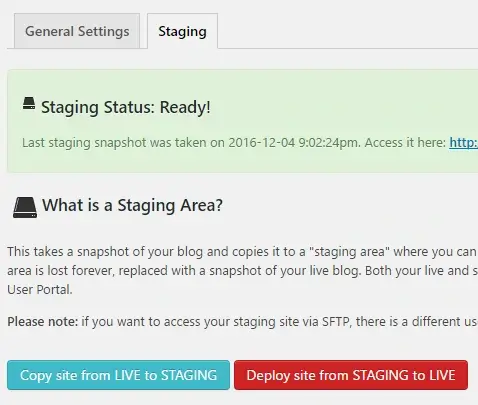 WP staging window