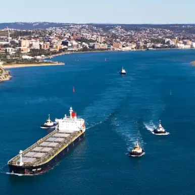 Ship pulling into port