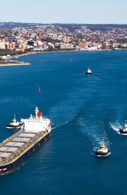 Ship pulling into port
