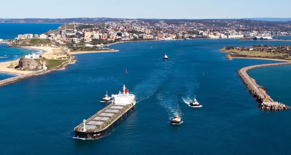 Ship pulling into port