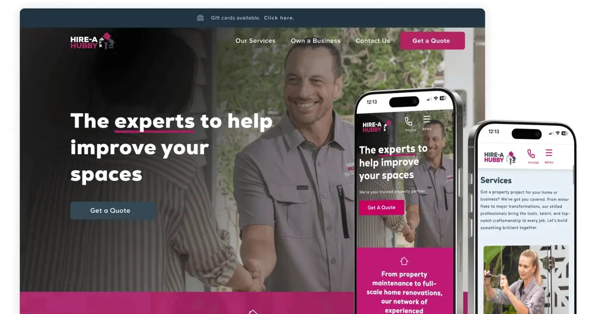 hire a hubby website screen and mobile screens