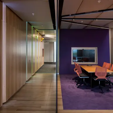 empty meeting room with purple carpet