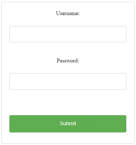 Screenshot of username and password login