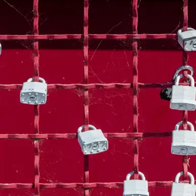 Red gate with locks
