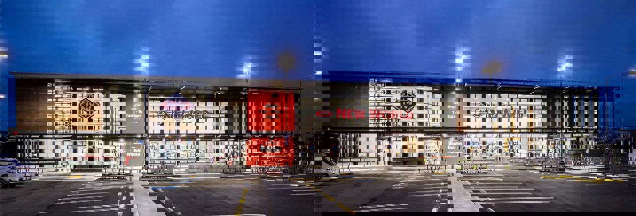 New World building at night
