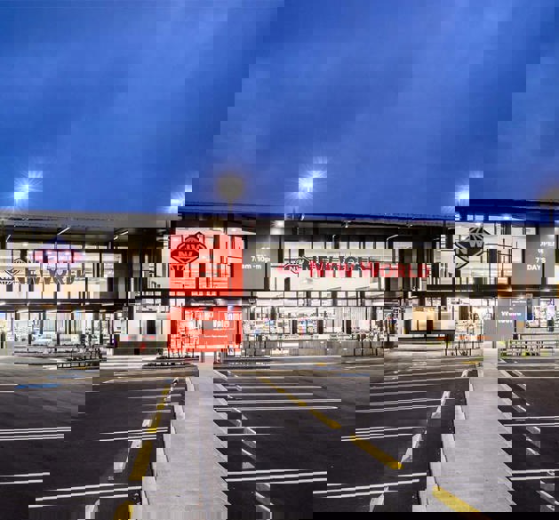 New World building at night