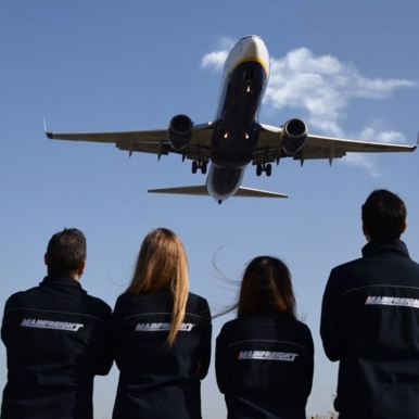 Mainfreight staff looking at plane